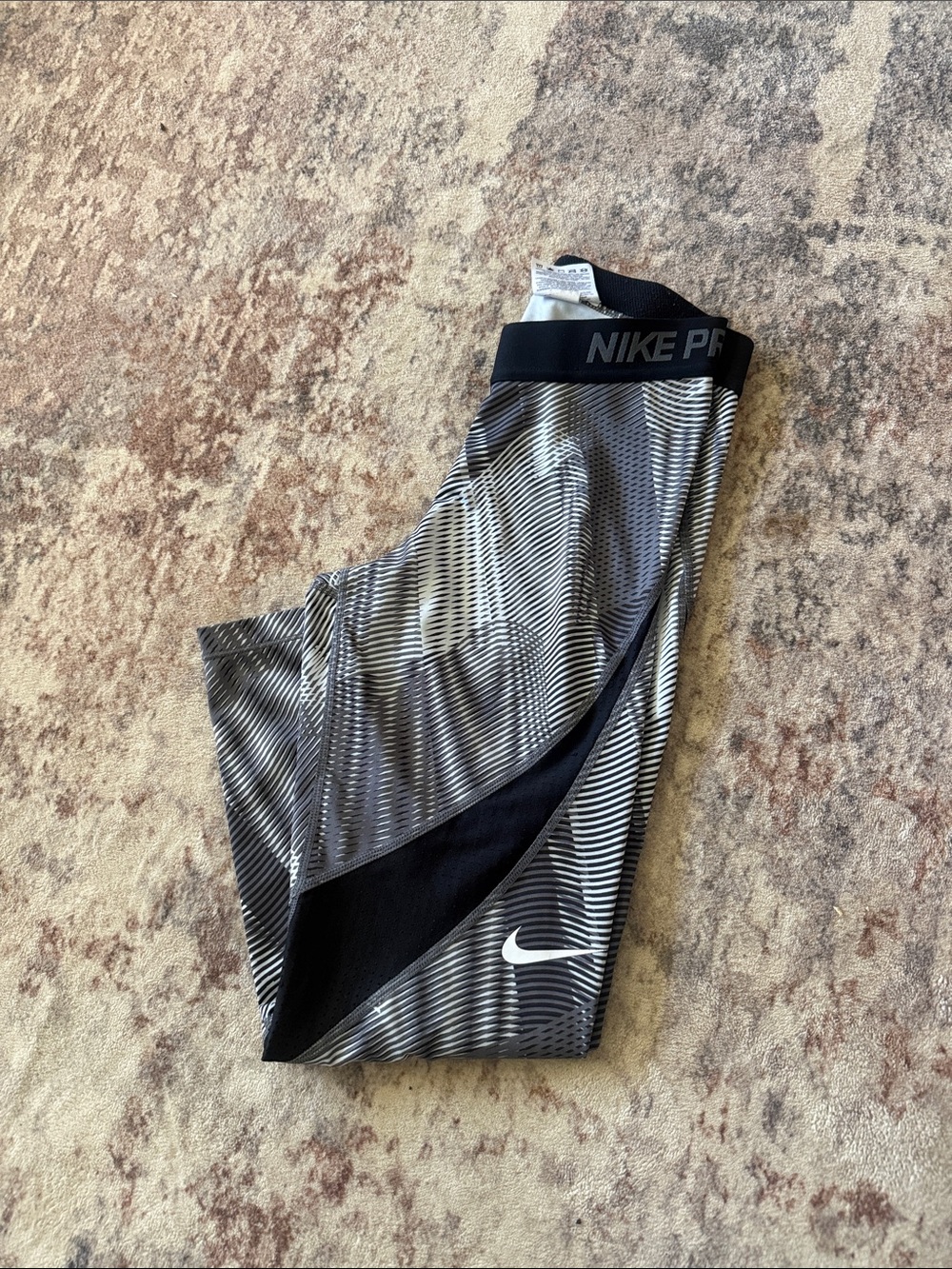 Nike Black & Gray Striped Training Leggings